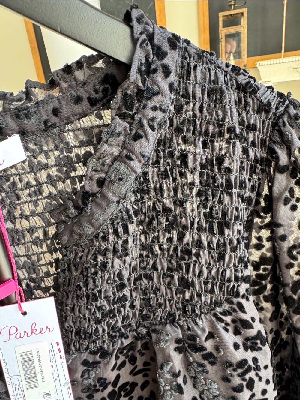 NWT!! #665 PARKER Black Floral Velvet Burnout V-Neck Sheer Sleeve Blouse - Picture 7 of 10